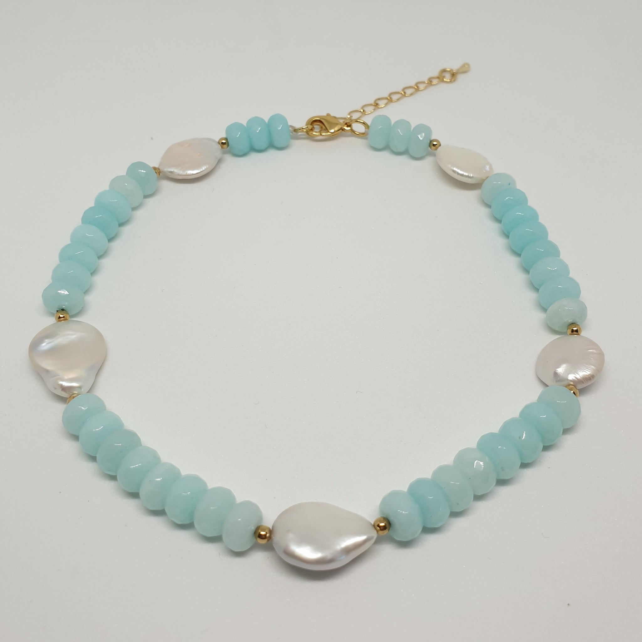 Aquamarine Beads and Keshi Coin Pearl Necklace