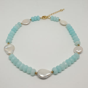 Aquamarine Beads and Keshi Coin Pearl Necklace