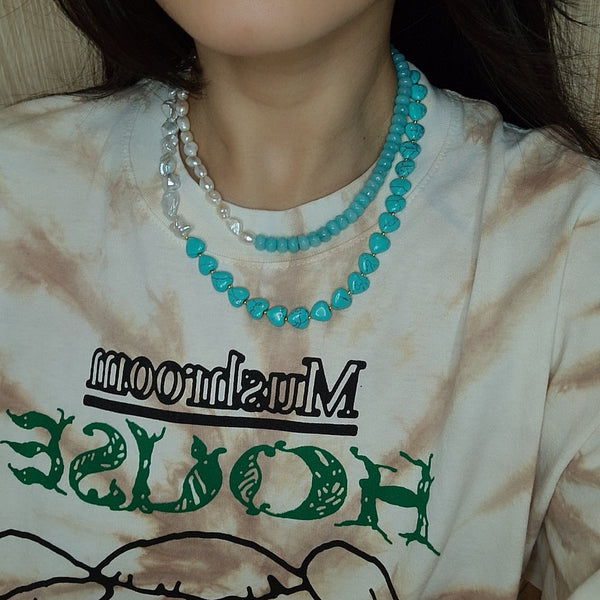 Half Aquamarine - Half Pearl Necklace