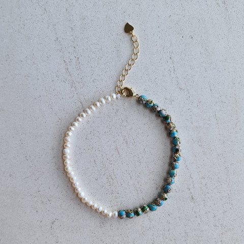 Cloisonne Bead and Baby Pearl Anklet